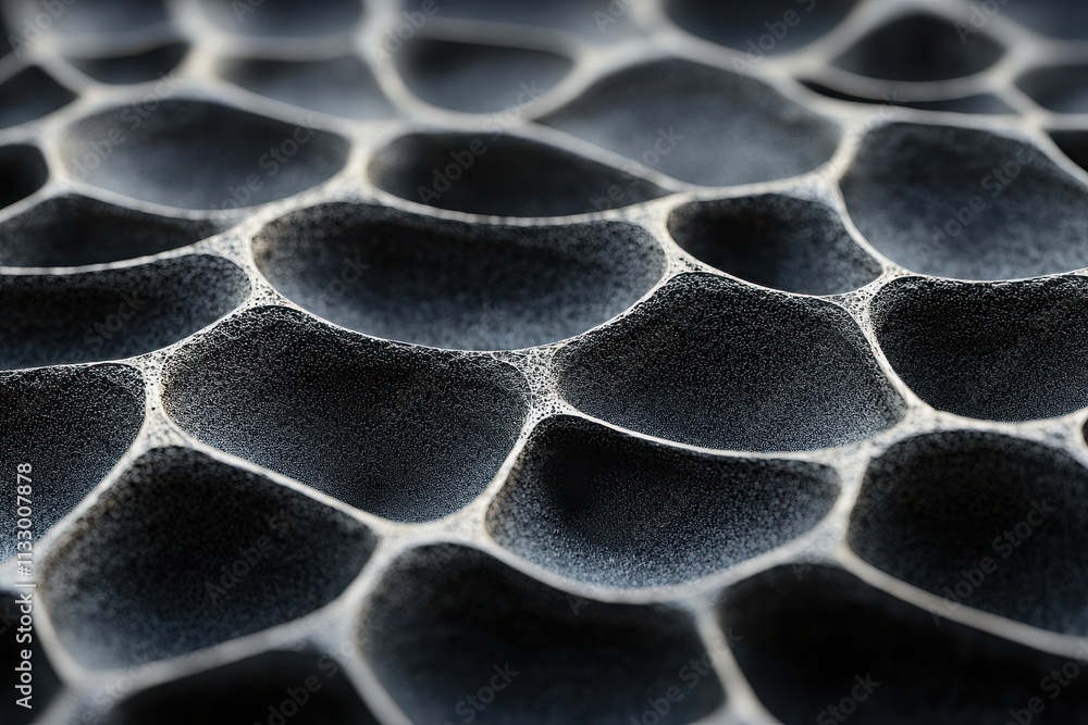Poster detailed polymer foam structure displaying interconnected cells macro photography scientific environ