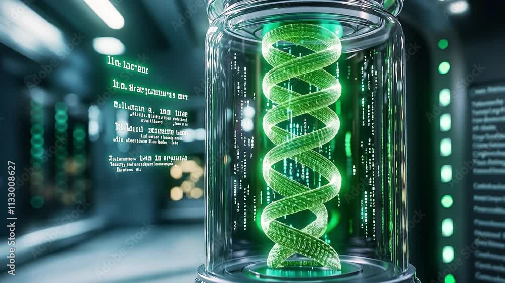 Poster advanced biocomputer technology displayed in a futuristic laboratory setting