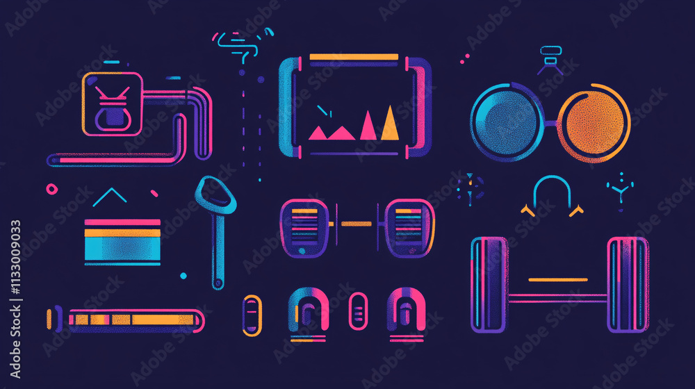 Poster a cyber workout gear icon featuring usage statistics, representing online platforms for optimizing f