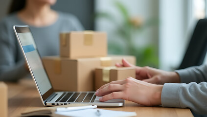 merce business concepts focus on growing online sales through efficient product packaging and streamlined shipping processes worldwide instantly._00001_