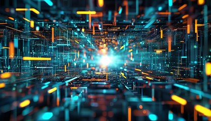 Fototapeta premium A digital 3D abstract background ideal for illustrating network or technological themes. Created with generative AI technology