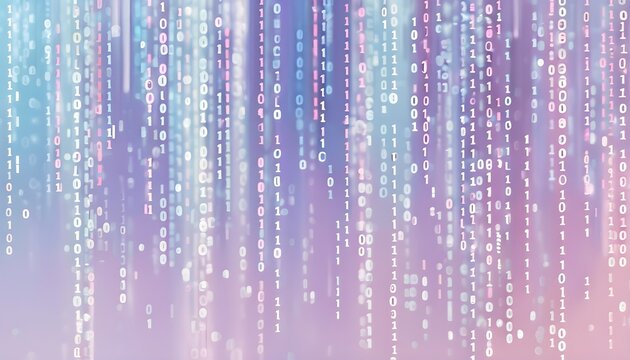 abstract animation of binary code cascading down like digital rain, representing data insights, pastel hues - Powered by Adobe