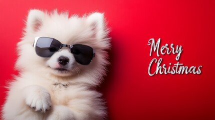 A fluffy Samoyed with sparkling glasses and festive decorations
A fluffy Corgi with stylish sunglasses lounging in holiday decor
A festive scene of a Havanese with fashionable glasses and a cozy backd