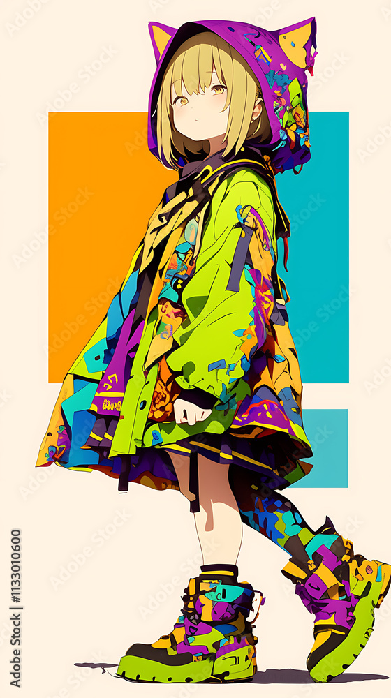 Poster stylish characters with colorful and cheerful clothes with cheerful elements.