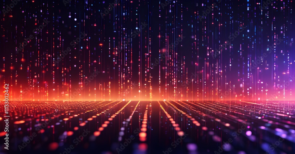Poster abstract animation of binary code cascading down like digital rain, representing data insights, pastel hues