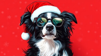 A luxurious Afghan Hound with golden holiday decorations
A lively Border Collie adorned with trendy holiday accessories
A glamorous Shih Tzu adorned with diamond-studded glasses and a festive look
A g
