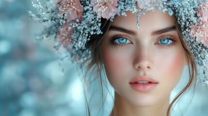 Fototapeta premium Portrait of a woman adorned with floral crown