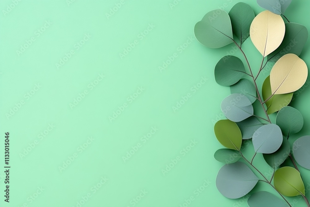 Poster a clean and modern design of overlapping eucalyptus leaves with subtle textures and gradients