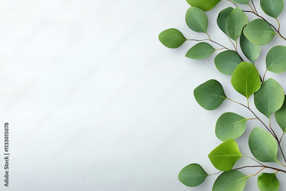 Poster a clean and modern design of overlapping eucalyptus leaves with subtle textures and gradients