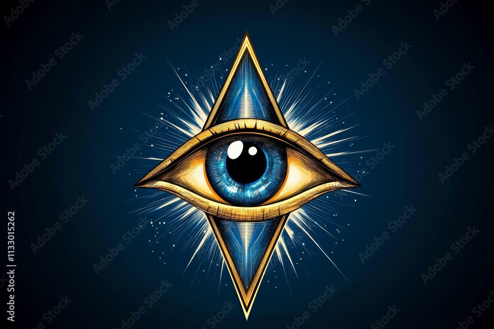 Poster a clean, minimalist depiction of an evil eye symbol, with sharp geometric shapes and glowing lines a