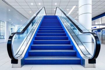 Obraz premium A close-up of an escalator moving steps and railings, with detailed textures of the grooves and handrails