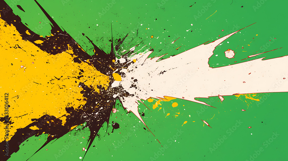 Poster an abstract composition featuring bold splashes of color on a vibrant background.