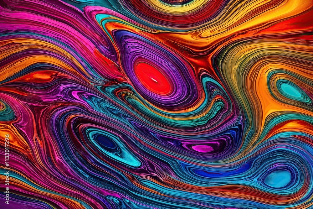 Poster Vibrant Abstract Layered Paint Texture with Distorted Colorful Effects