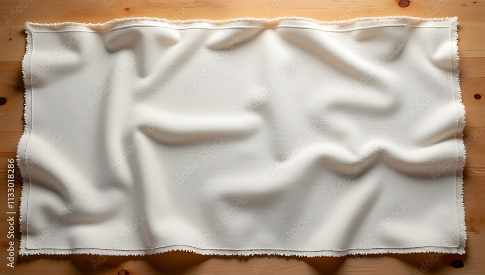 Aufkleber Fabric or napkin placed on a wooden table with a clipping path for use as a design element or background image._00002_