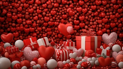 Obraz premium Valentines day gifts display romantic setting gift arrangement colorful environment close-up view celebrating love and affection