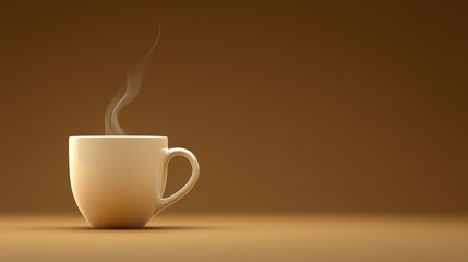 Obraz premium Warm White Coffee Cup with Steam on Minimalist Brown Background for Cozy Atmosphere