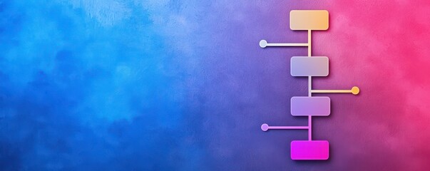 A colorful abstract background with a vertical flowchart-like structure featuring various shapes and lines.