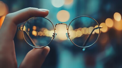 Reflection Through Eyeglasses in Artistic City Scene