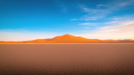 Fototapeta premium serene desert landscape with dramatic sand dunes under vibrant blue sky golden light casts intricate shadows on ripples