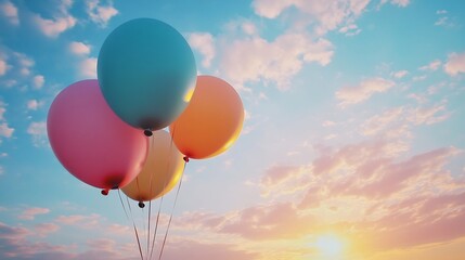 Fototapeta premium Pastel Balloons Soaring at Sunset: A Dreamy Sky