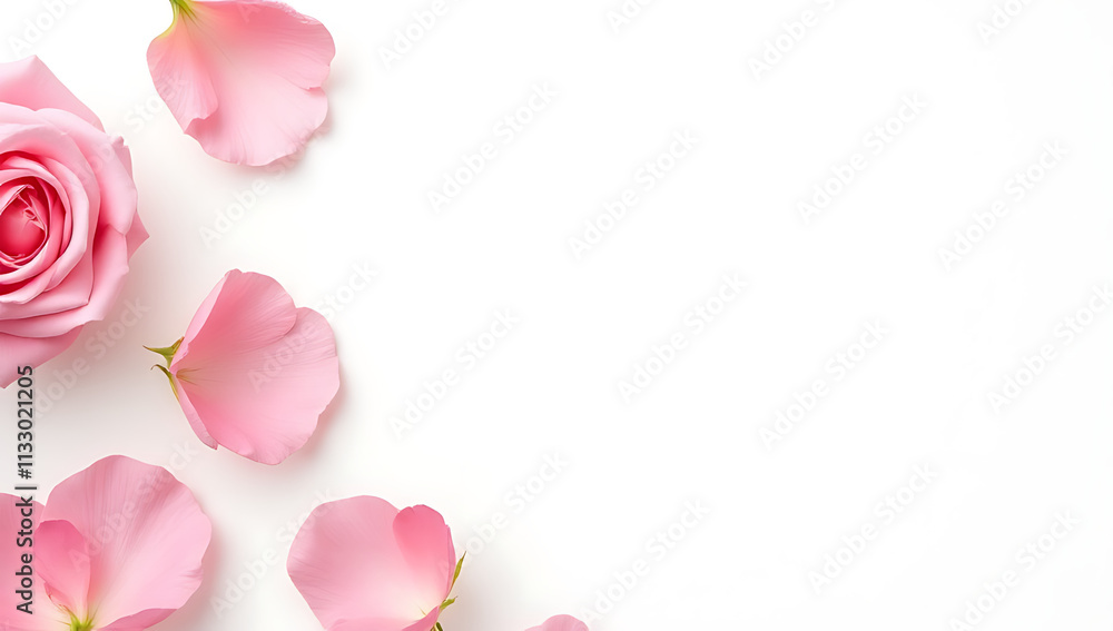 Poster delicate rose petals adorn a clean white background with plenty of empty space for text and other de