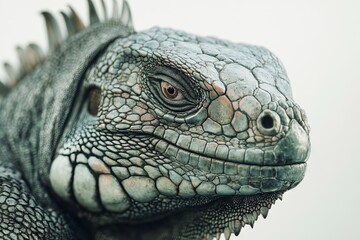 Obraz premium Close-up of an iguana with its head tilted, on a white background. AI generated illustration
