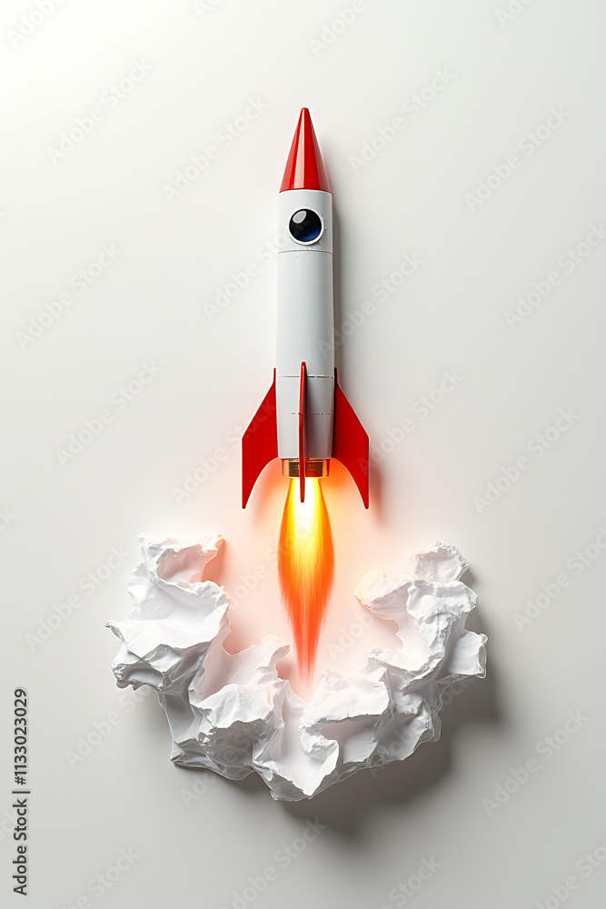 Poster Creative ideas spark from combining seemingly unrelated elements like a rocket pencil and crumpled paper on a blank canvas._00002_