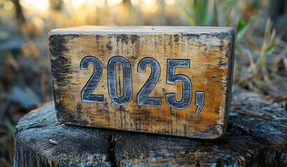 Block with Numbers Carved on It for 2025
