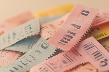 Vintage Ticket Stubs in Various Colors on Soft Background