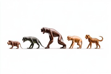A flat 2D depiction of evolution with cartoon animals transitioning into humans, arranged in a playful timeline