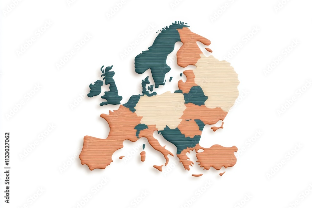 Poster a flat design of europe using pastel colors to distinguish regions without labels