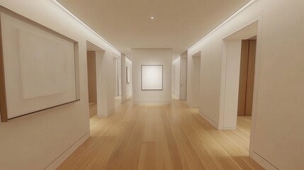 Minimalist Art Gallery Interior with Bright Walls and Wooden Flooring
