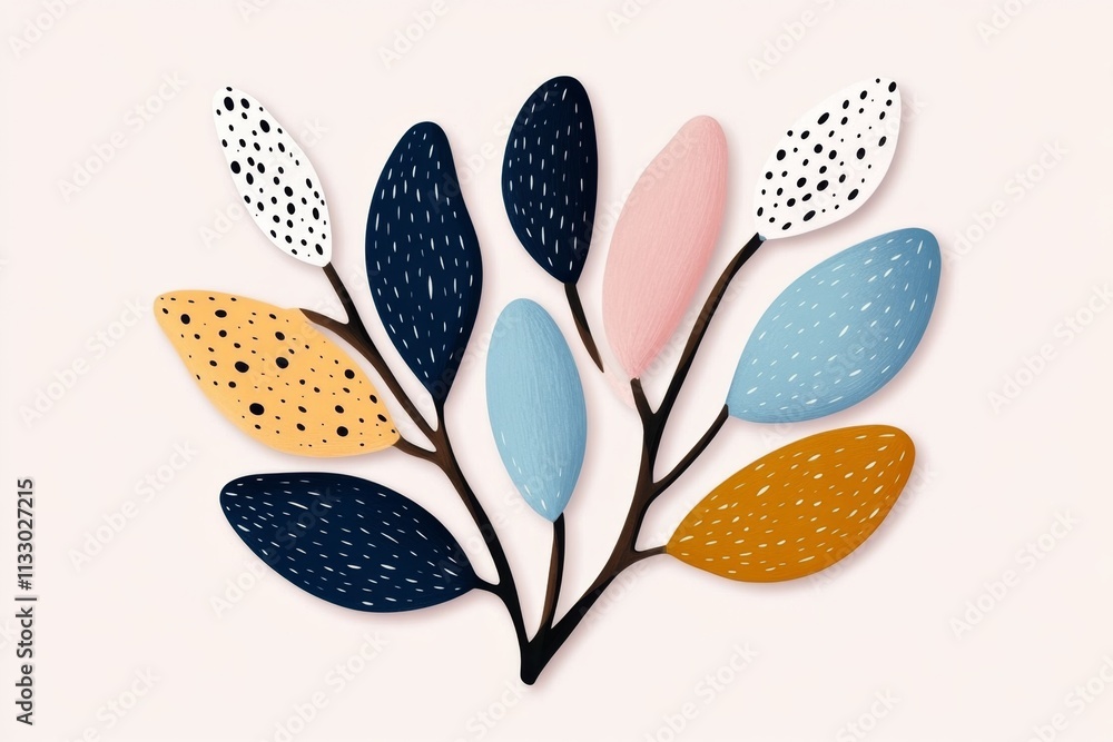 Poster A flat design of a single eucalyptus branch with soft pastel colors for a calming effect