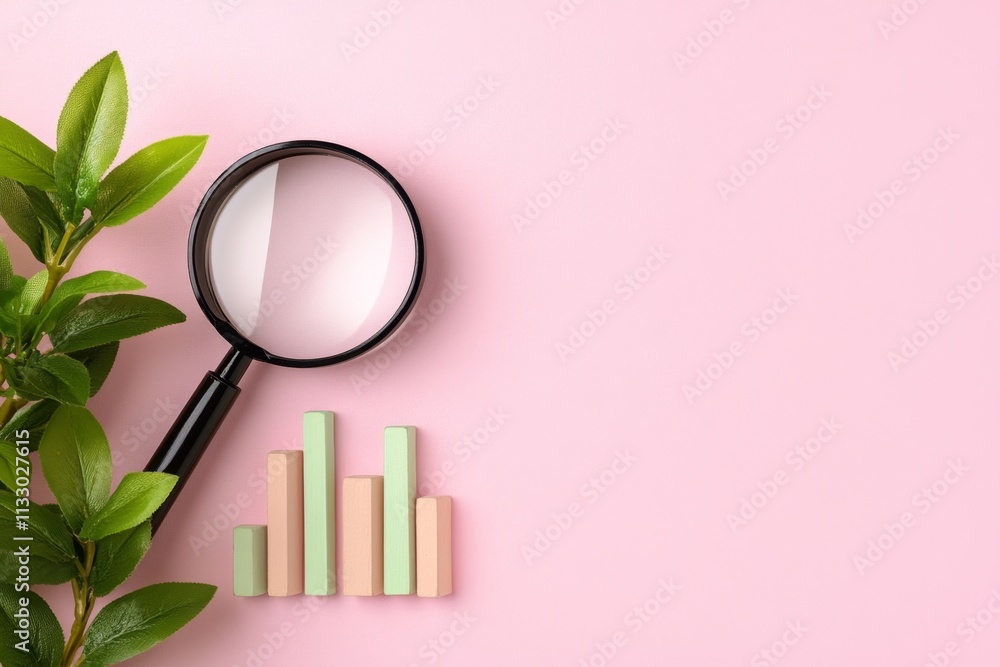 Fototapete a flat, abstract representation of a bar graph and a magnifying glass, signifying data evaluation, i