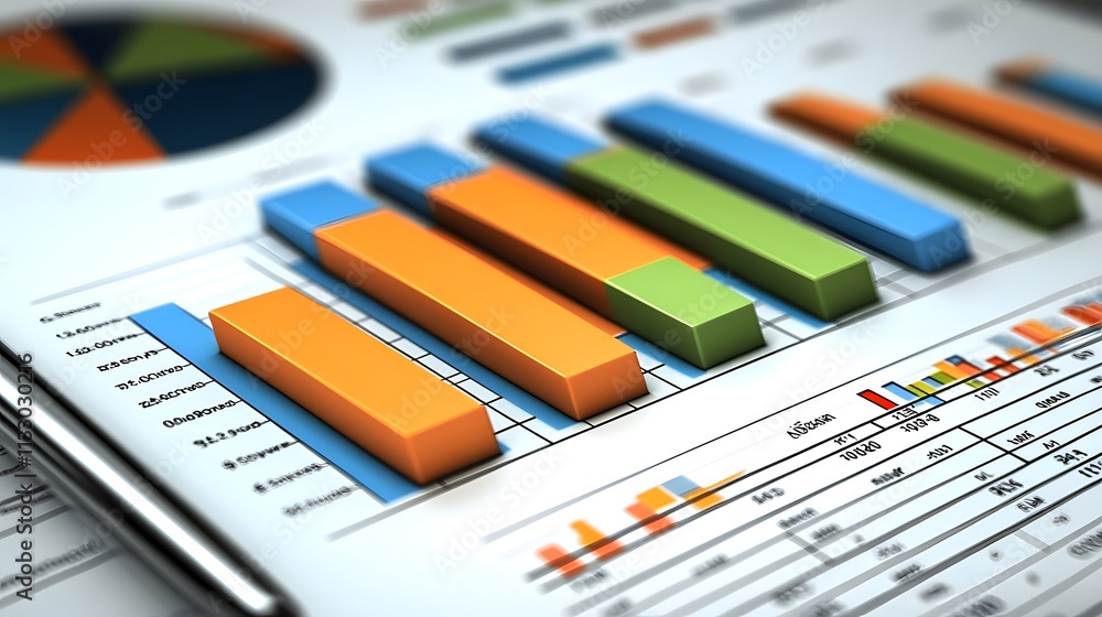 Poster colorful bar graphs displaying financial data analysis