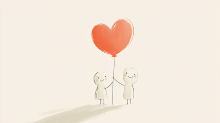 大きなハートバルーンを持つかわいいキャラクター