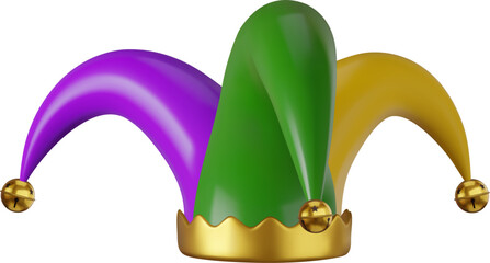 3d jester hat. isolated jolly party hat with mardi gras colors. mardi gras cap © Angelica
