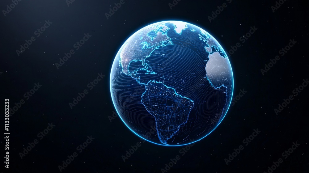 Aufkleber symbolizing global connectivity and technology, this is a digital representation of the earth with i