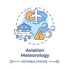 Fototapeta premium Aviation meteorology multi color concept icon. Weather conditions affecting air travel. Atmospheric science. Round shape line illustration. Abstract idea. Graphic design. Easy to use in presentation