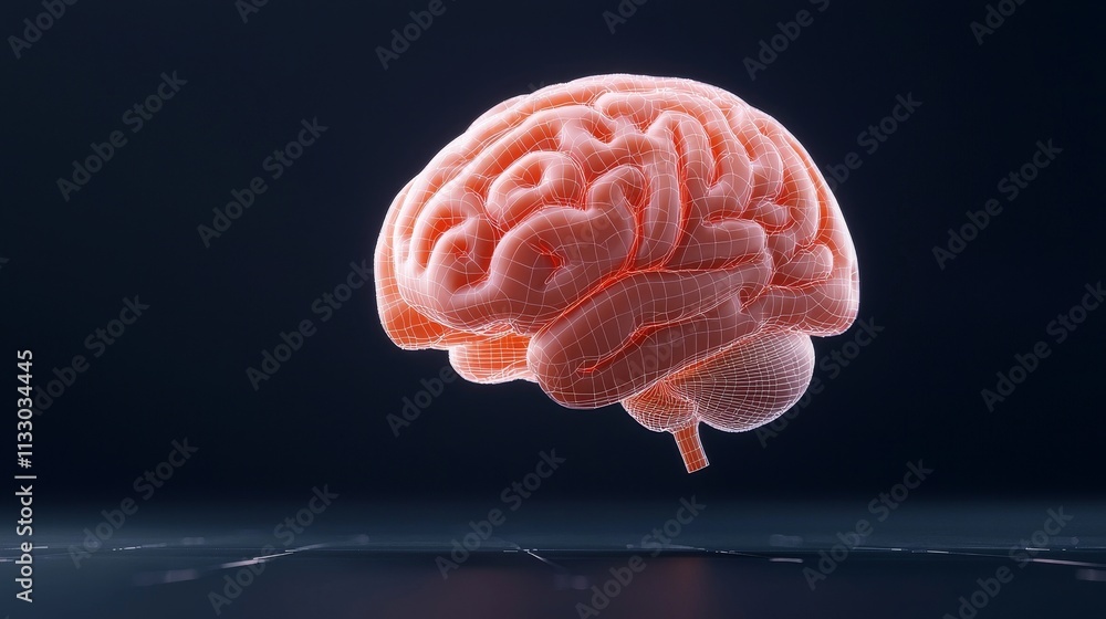 Poster symbolizing stock and neural networks with a glowing digital brain.
