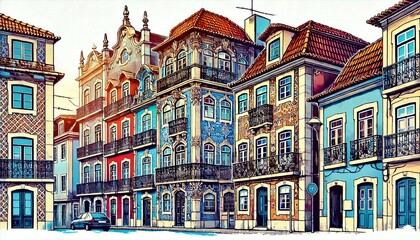 Obraz premium Vibrant Old Houses in Lisbon