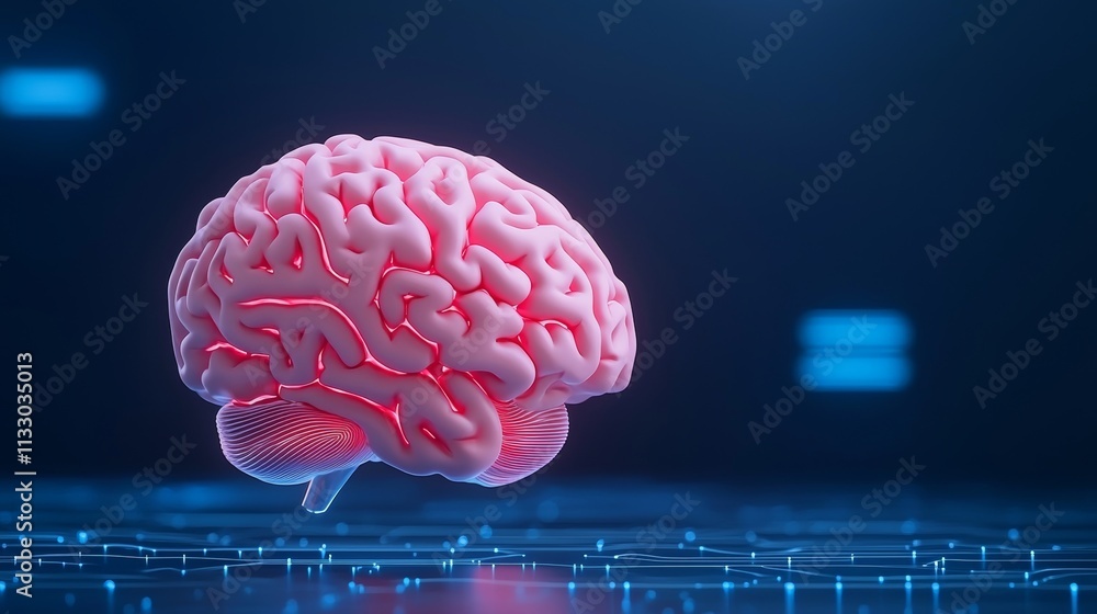 Poster brain with neural network connections representing cognitive computing and the stock market.