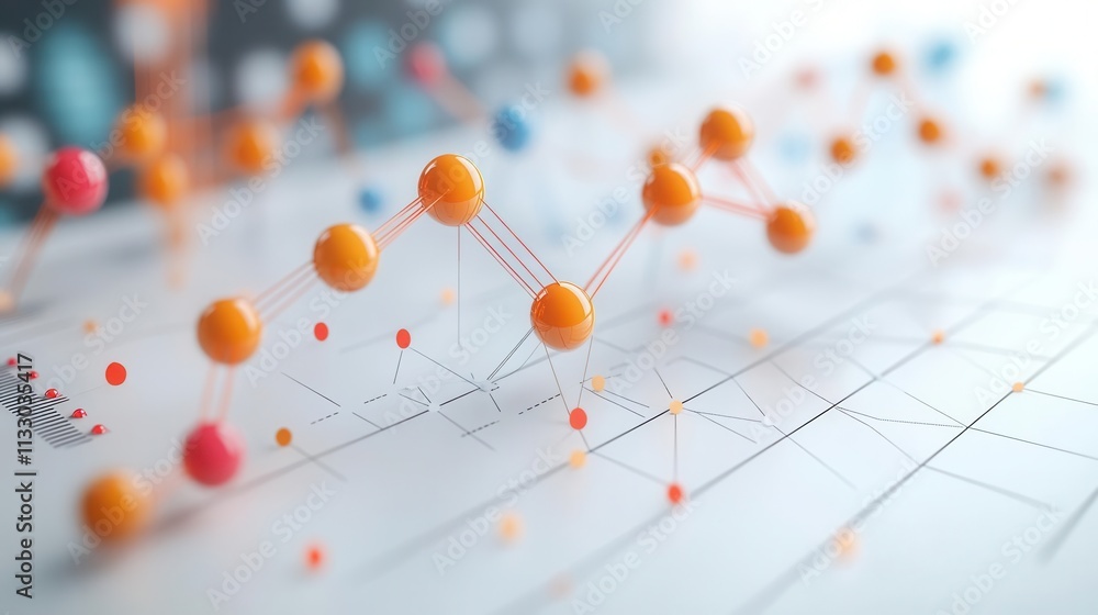 Poster a visually striking representation of interconnected molecular structures and data points, highlight
