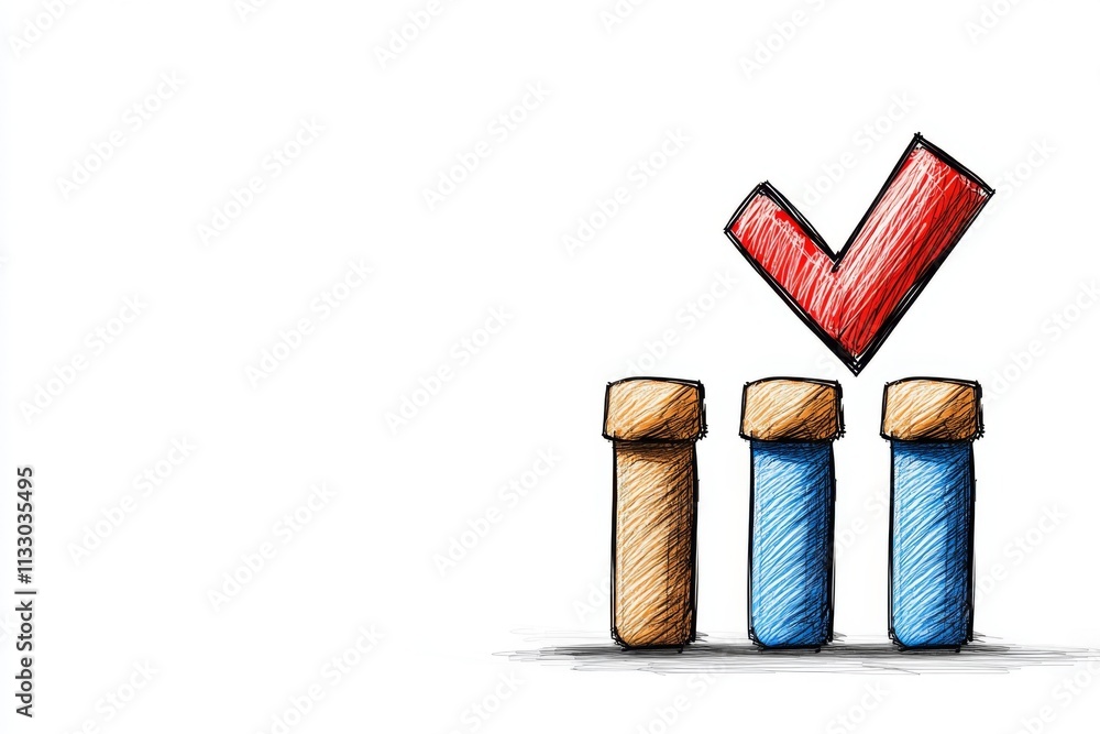 Poster a minimalist illustration of a checklist with a checkmark, symbolizing evaluation, drawn in clean li