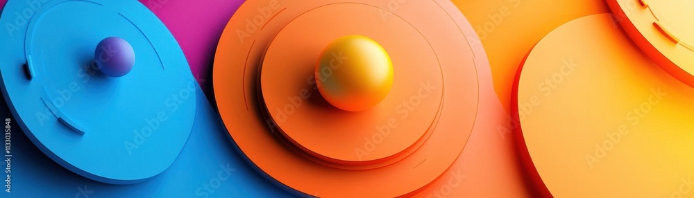 Aufkleber a vibrant composition featuring multicolored circular shapes with three-dimensional spheres, creatin