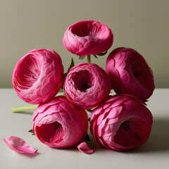Obraz premium Pink Ranunculus Flowers Bouquet on Table