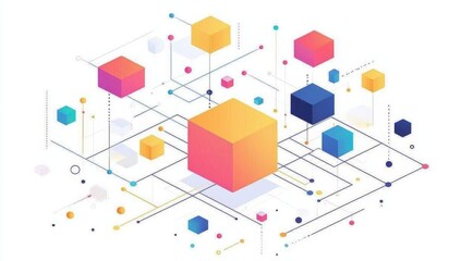 Colorful blocks and dots create vibrant visuals