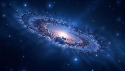 Obraz premium Stunning galaxy with swirling clouds and bright stars in a deep blue cosmic space 