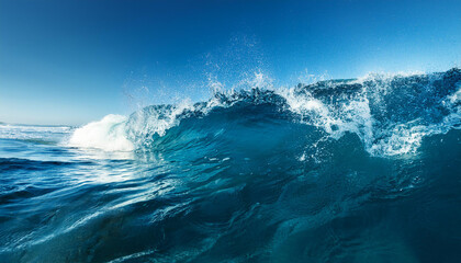 clear blue ocean wave water splashing, simple, 3D, daylight, white background