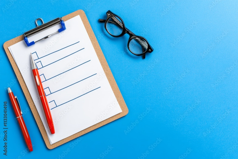 Aufkleber A simple geometric design of a clipboard with a checklist and a pen, isolated on a neutral background, emphasizing clarity and minimalism